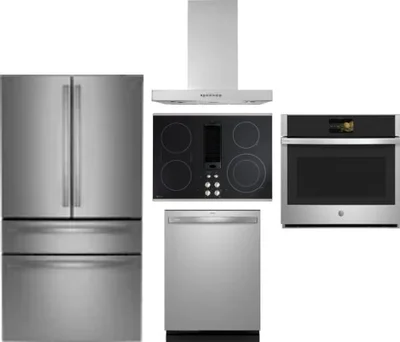 5 Piece Package Includes Refrigerator, Cooktop, Wall Oven, Hood And Dishwasher